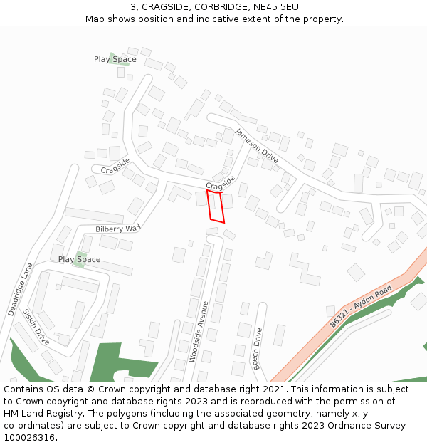 3, CRAGSIDE, CORBRIDGE, NE45 5EU: Location map and indicative extent of plot