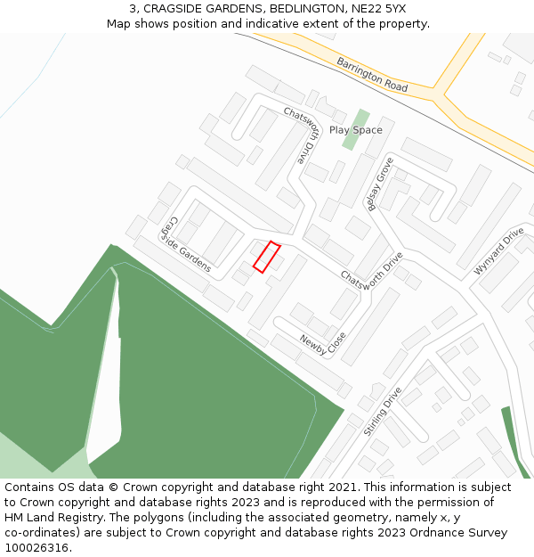 3, CRAGSIDE GARDENS, BEDLINGTON, NE22 5YX: Location map and indicative extent of plot