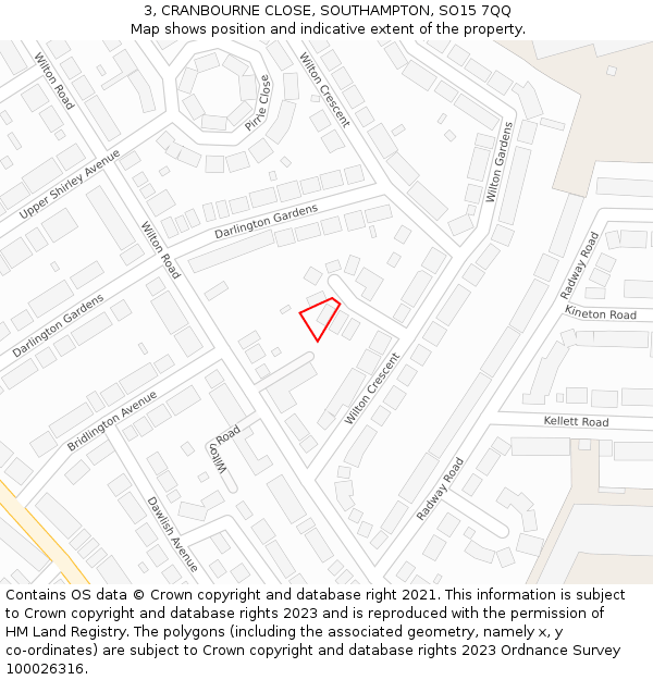 3, CRANBOURNE CLOSE, SOUTHAMPTON, SO15 7QQ: Location map and indicative extent of plot