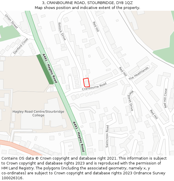 3, CRANBOURNE ROAD, STOURBRIDGE, DY8 1QZ: Location map and indicative extent of plot
