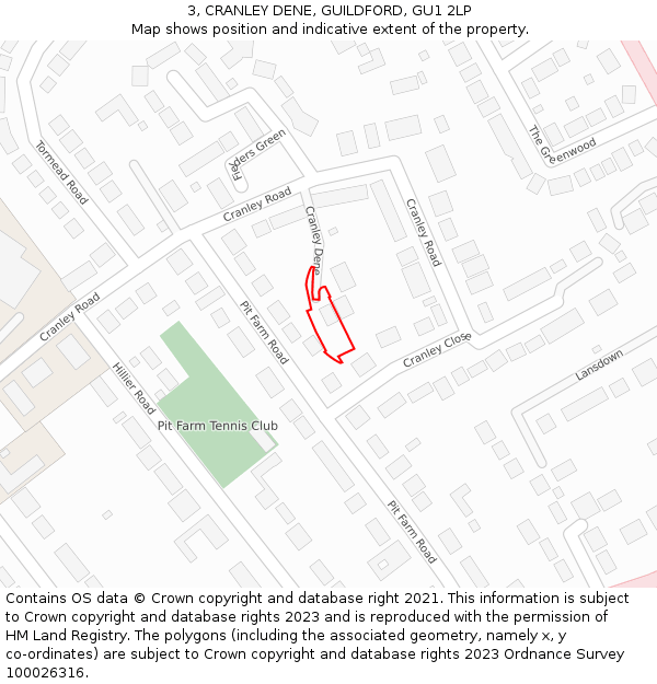 3, CRANLEY DENE, GUILDFORD, GU1 2LP: Location map and indicative extent of plot