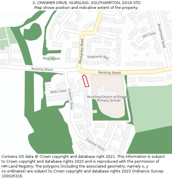 3, CRANMER DRIVE, NURSLING, SOUTHAMPTON, SO16 0TD: Location map and indicative extent of plot