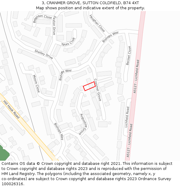 3, CRANMER GROVE, SUTTON COLDFIELD, B74 4XT: Location map and indicative extent of plot