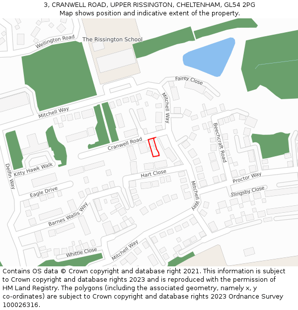 3, CRANWELL ROAD, UPPER RISSINGTON, CHELTENHAM, GL54 2PG: Location map and indicative extent of plot