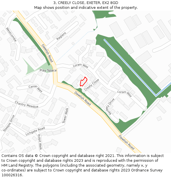 3, CREELY CLOSE, EXETER, EX2 8GD: Location map and indicative extent of plot