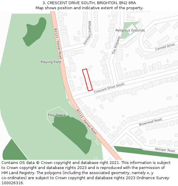 3, CRESCENT DRIVE SOUTH, BRIGHTON, BN2 6RA: Location map and indicative extent of plot