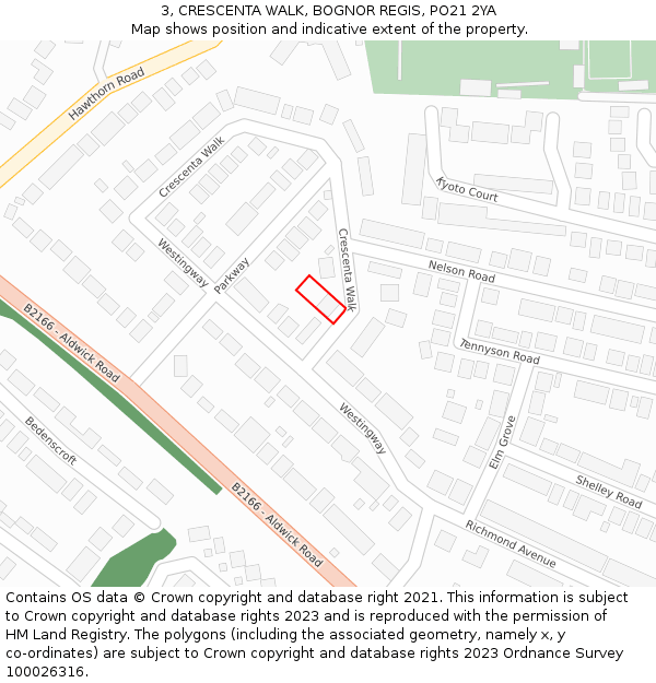 3, CRESCENTA WALK, BOGNOR REGIS, PO21 2YA: Location map and indicative extent of plot