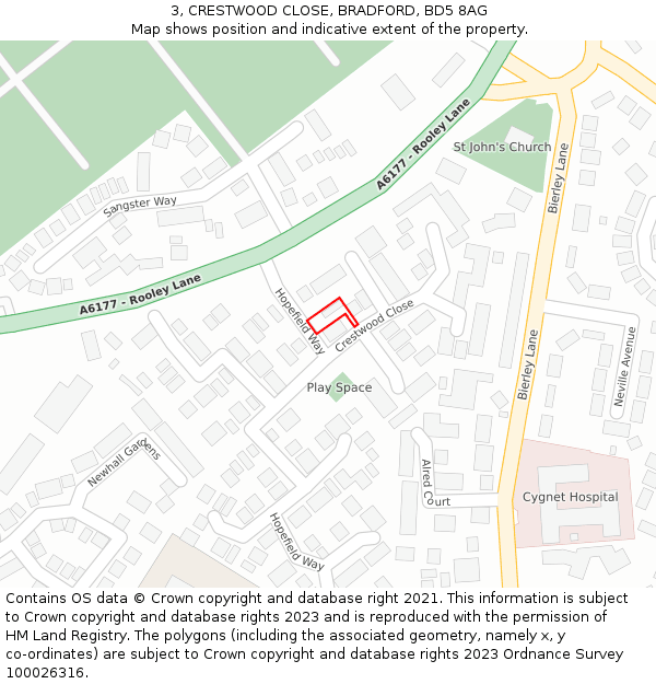 3, CRESTWOOD CLOSE, BRADFORD, BD5 8AG: Location map and indicative extent of plot