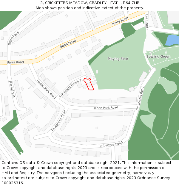 3, CRICKETERS MEADOW, CRADLEY HEATH, B64 7HR: Location map and indicative extent of plot