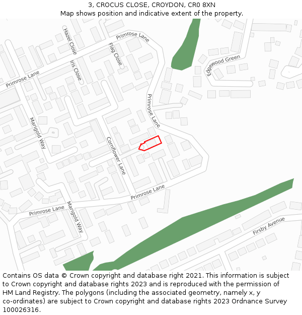 3, CROCUS CLOSE, CROYDON, CR0 8XN: Location map and indicative extent of plot