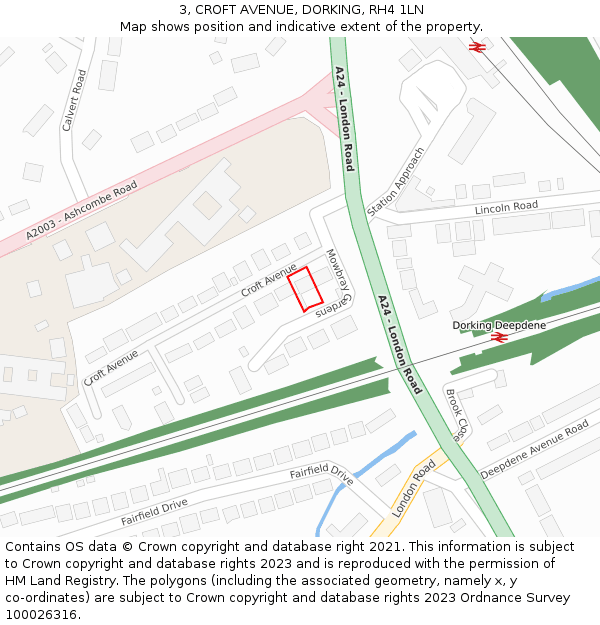 3, CROFT AVENUE, DORKING, RH4 1LN: Location map and indicative extent of plot