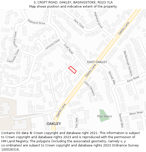 3, CROFT ROAD, OAKLEY, BASINGSTOKE, RG23 7LA: Location map and indicative extent of plot