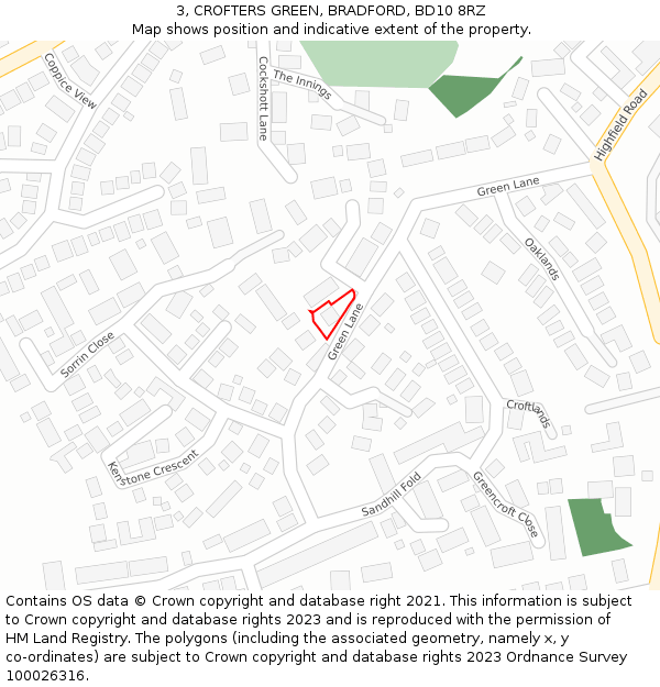 3, CROFTERS GREEN, BRADFORD, BD10 8RZ: Location map and indicative extent of plot