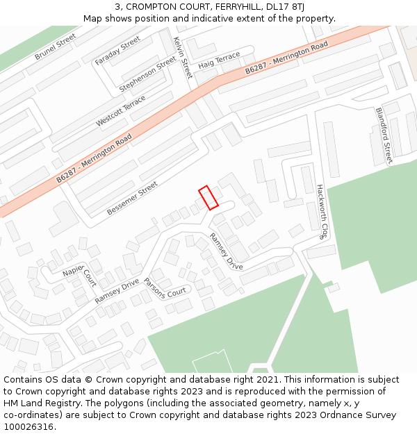 3, CROMPTON COURT, FERRYHILL, DL17 8TJ: Location map and indicative extent of plot