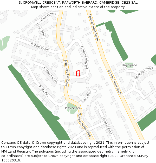 3, CROMWELL CRESCENT, PAPWORTH EVERARD, CAMBRIDGE, CB23 3AL: Location map and indicative extent of plot