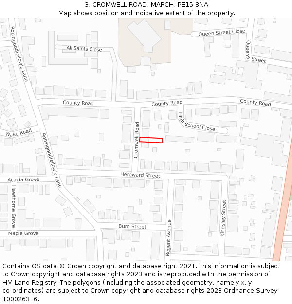 3, CROMWELL ROAD, MARCH, PE15 8NA: Location map and indicative extent of plot