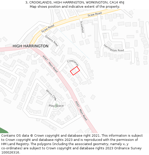 3, CROOKLANDS, HIGH HARRINGTON, WORKINGTON, CA14 4NJ: Location map and indicative extent of plot