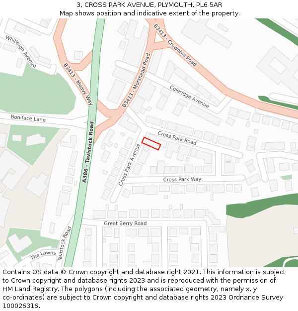 3, CROSS PARK AVENUE, PLYMOUTH, PL6 5AR: Location map and indicative extent of plot