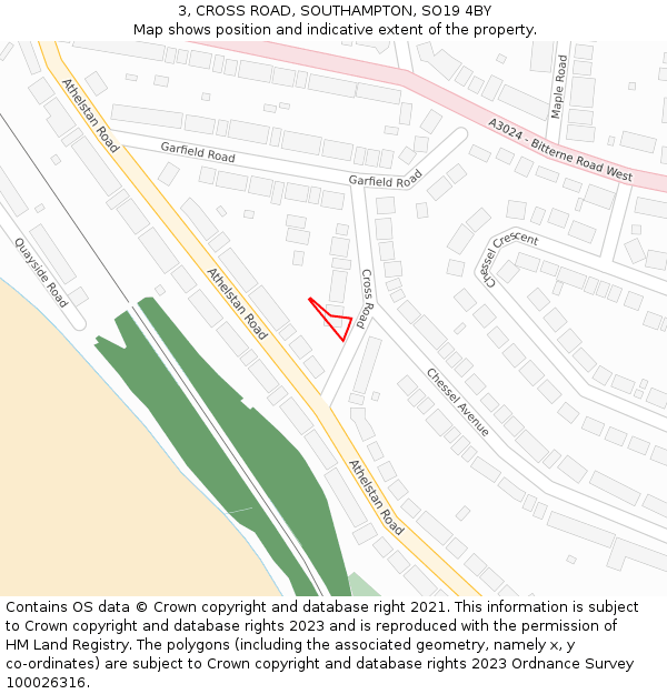 3, CROSS ROAD, SOUTHAMPTON, SO19 4BY: Location map and indicative extent of plot