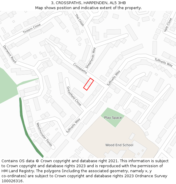 3, CROSSPATHS, HARPENDEN, AL5 3HB: Location map and indicative extent of plot