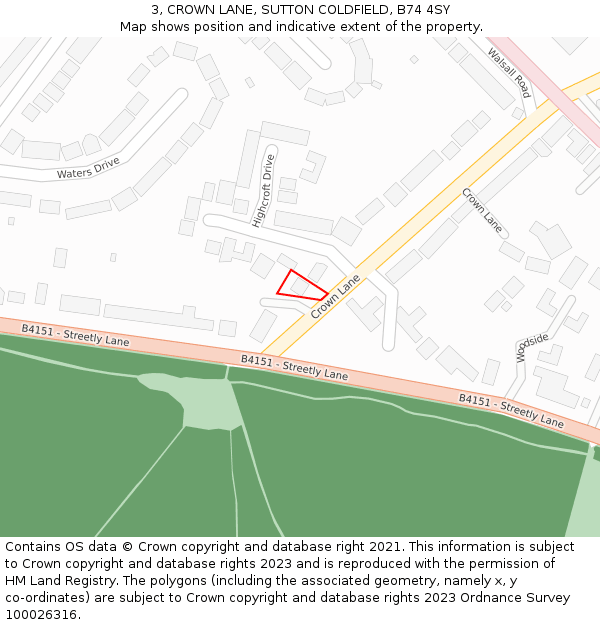 3, CROWN LANE, SUTTON COLDFIELD, B74 4SY: Location map and indicative extent of plot