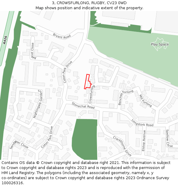 3, CROWSFURLONG, RUGBY, CV23 0WD: Location map and indicative extent of plot