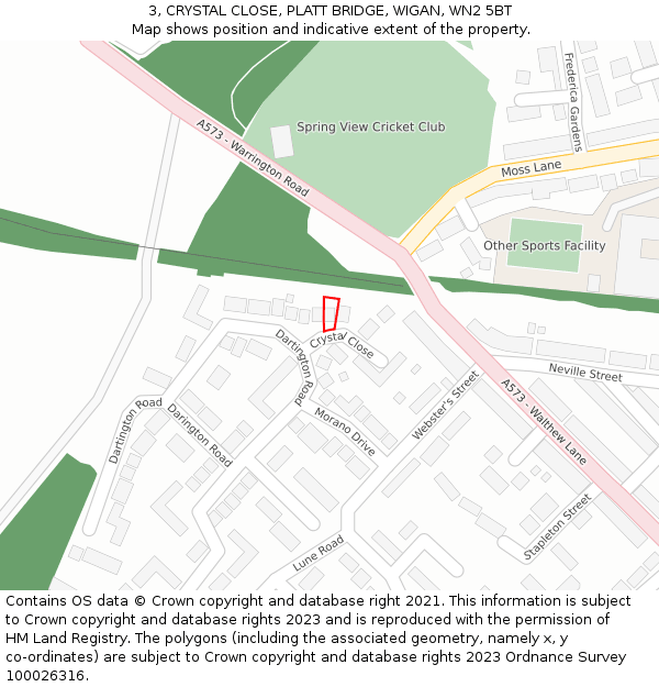 3, CRYSTAL CLOSE, PLATT BRIDGE, WIGAN, WN2 5BT: Location map and indicative extent of plot