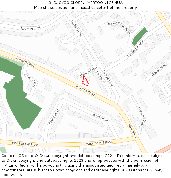 3, CUCKOO CLOSE, LIVERPOOL, L25 4UA: Location map and indicative extent of plot
