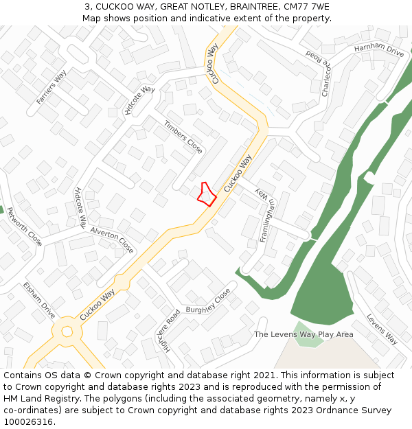 3, CUCKOO WAY, GREAT NOTLEY, BRAINTREE, CM77 7WE: Location map and indicative extent of plot