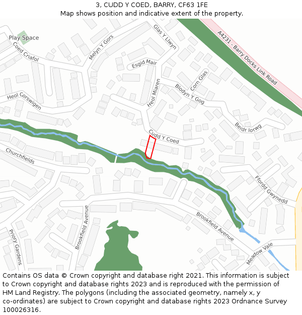 3, CUDD Y COED, BARRY, CF63 1FE: Location map and indicative extent of plot