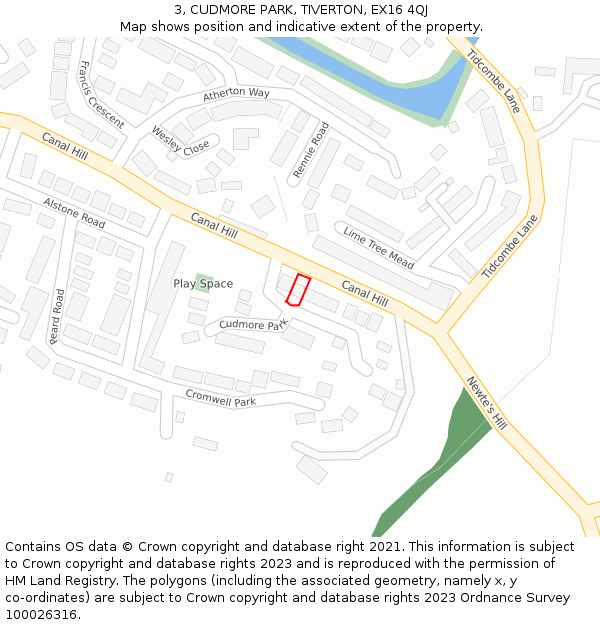 3, CUDMORE PARK, TIVERTON, EX16 4QJ: Location map and indicative extent of plot