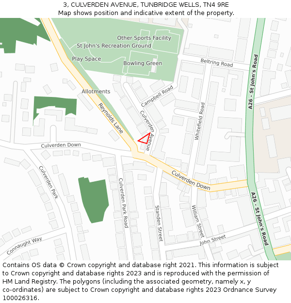 3, CULVERDEN AVENUE, TUNBRIDGE WELLS, TN4 9RE: Location map and indicative extent of plot