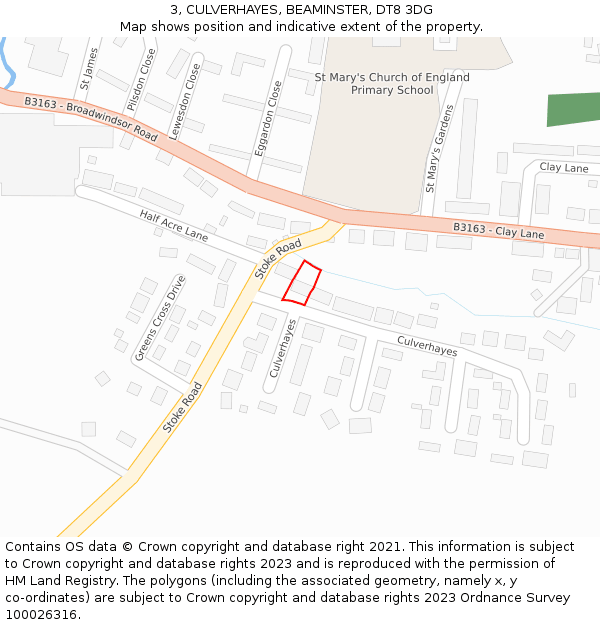 3, CULVERHAYES, BEAMINSTER, DT8 3DG: Location map and indicative extent of plot