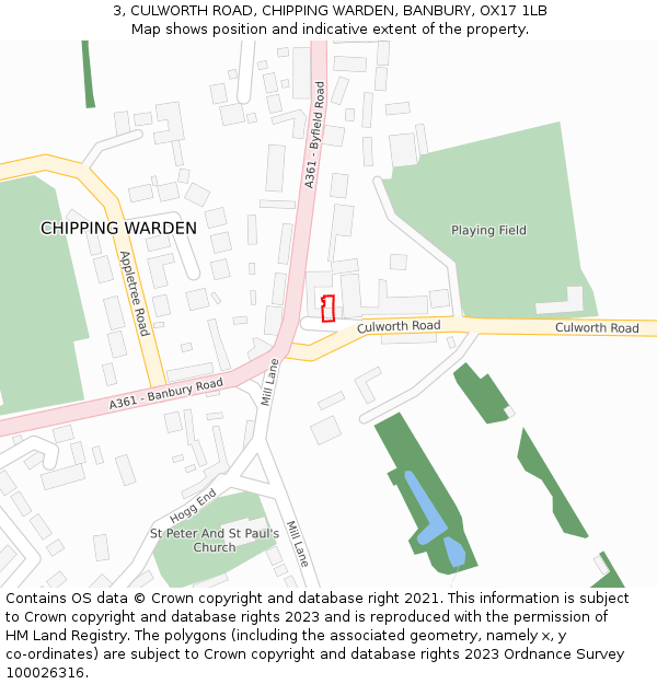 3, CULWORTH ROAD, CHIPPING WARDEN, BANBURY, OX17 1LB: Location map and indicative extent of plot