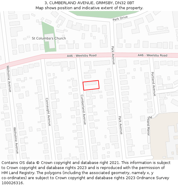 3, CUMBERLAND AVENUE, GRIMSBY, DN32 0BT: Location map and indicative extent of plot