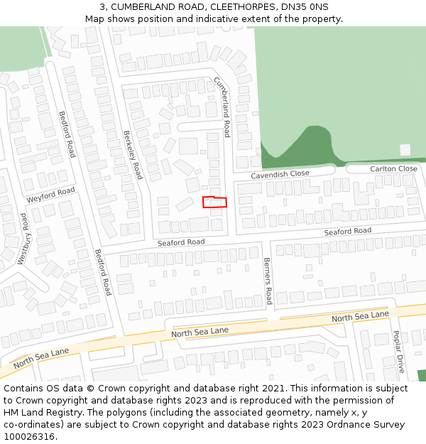3, CUMBERLAND ROAD, CLEETHORPES, DN35 0NS: Location map and indicative extent of plot