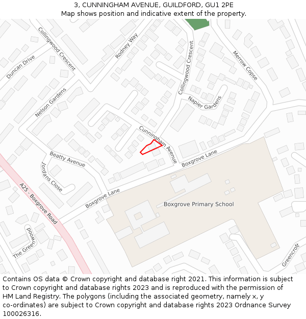 3, CUNNINGHAM AVENUE, GUILDFORD, GU1 2PE: Location map and indicative extent of plot