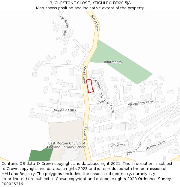 3, CUPSTONE CLOSE, KEIGHLEY, BD20 5JA: Location map and indicative extent of plot