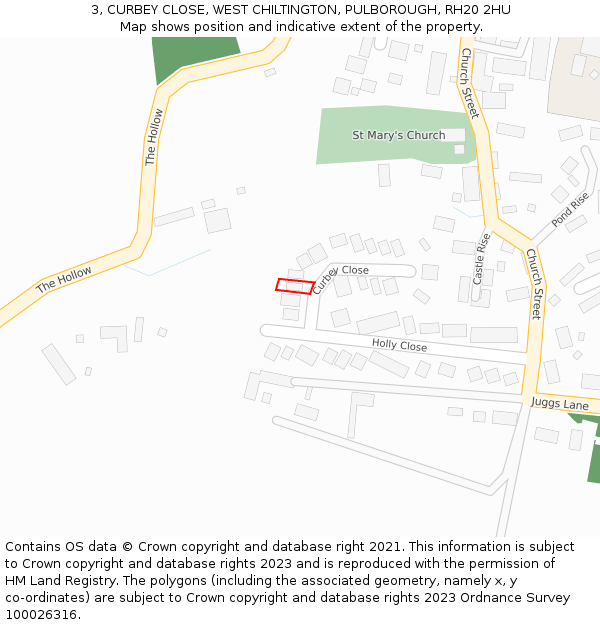 3, CURBEY CLOSE, WEST CHILTINGTON, PULBOROUGH, RH20 2HU: Location map and indicative extent of plot