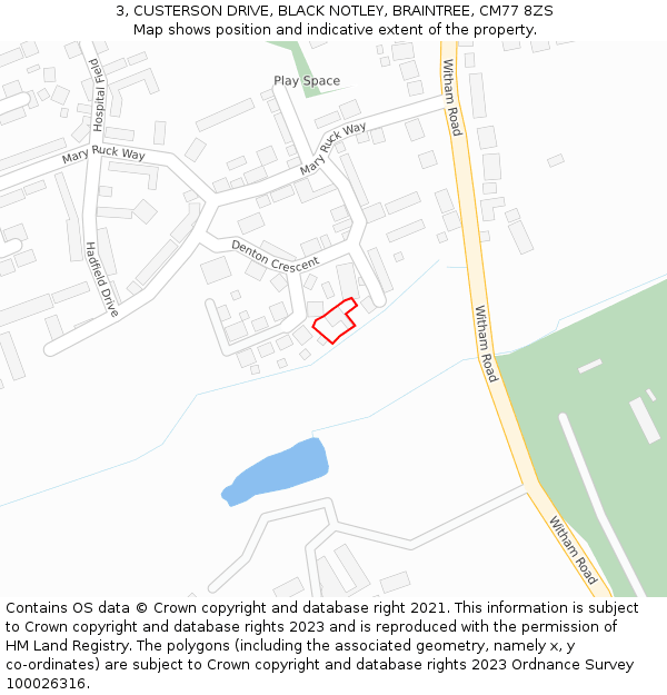 3, CUSTERSON DRIVE, BLACK NOTLEY, BRAINTREE, CM77 8ZS: Location map and indicative extent of plot