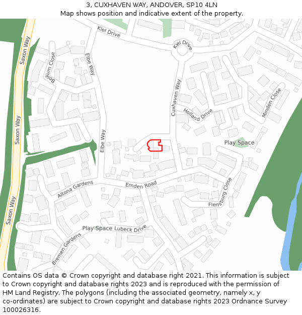 3, CUXHAVEN WAY, ANDOVER, SP10 4LN: Location map and indicative extent of plot