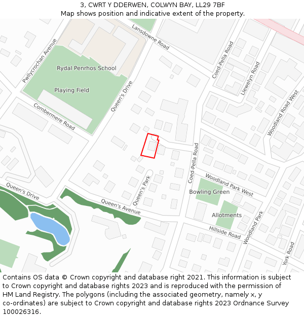 3, CWRT Y DDERWEN, COLWYN BAY, LL29 7BF: Location map and indicative extent of plot