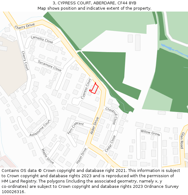 3, CYPRESS COURT, ABERDARE, CF44 8YB: Location map and indicative extent of plot