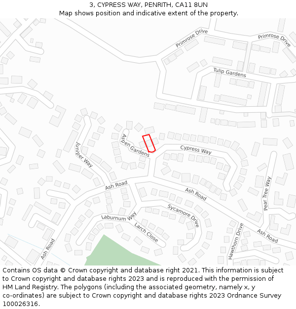 3, CYPRESS WAY, PENRITH, CA11 8UN: Location map and indicative extent of plot