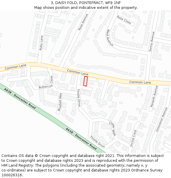 3, DAISY FOLD, PONTEFRACT, WF9 1NF: Location map and indicative extent of plot