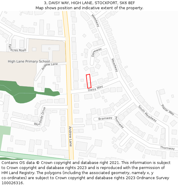3, DAISY WAY, HIGH LANE, STOCKPORT, SK6 8EF: Location map and indicative extent of plot