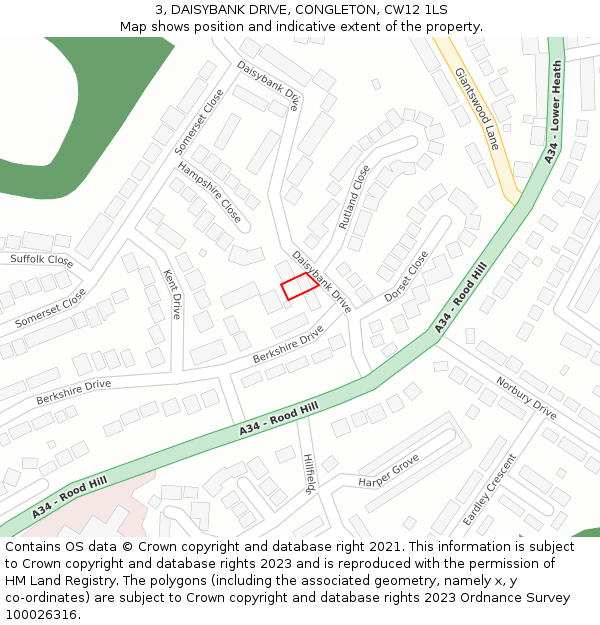 3, DAISYBANK DRIVE, CONGLETON, CW12 1LS: Location map and indicative extent of plot