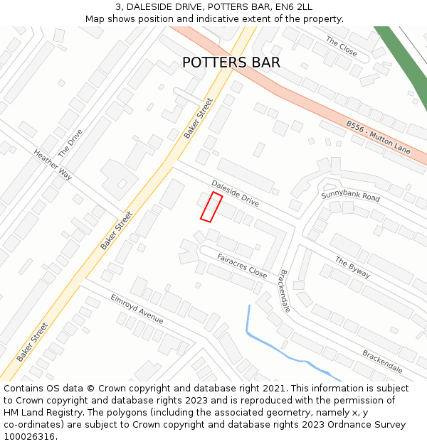 3, DALESIDE DRIVE, POTTERS BAR, EN6 2LL: Location map and indicative extent of plot