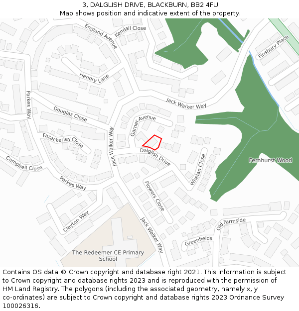 3, DALGLISH DRIVE, BLACKBURN, BB2 4FU: Location map and indicative extent of plot