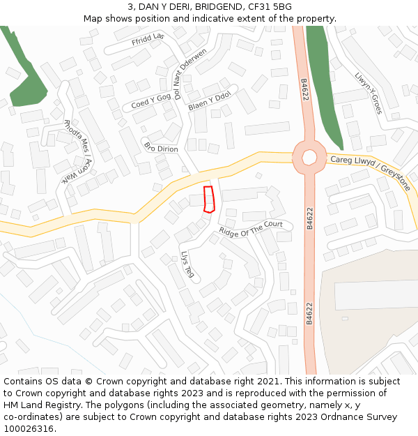 3, DAN Y DERI, BRIDGEND, CF31 5BG: Location map and indicative extent of plot